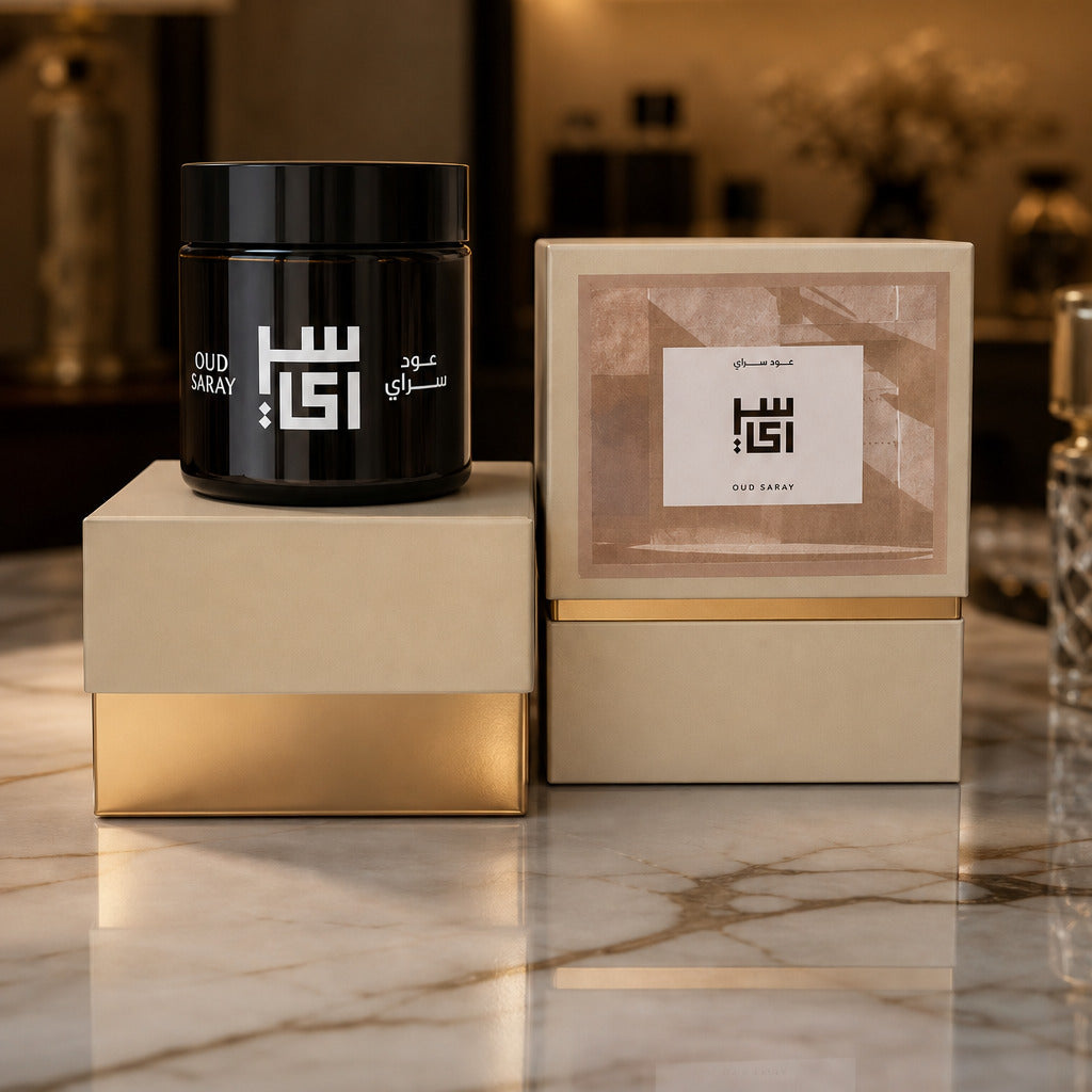 Dukhoon Arabi bakhoor jar and gift box by Oud Saray