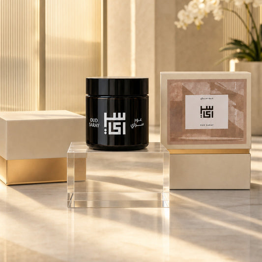 Dukhoon Khas bakhoor jar and gift box by Oud Saray